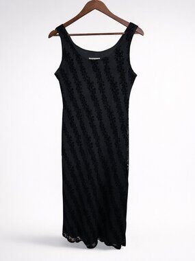 Alyn Paige Black Lace Crushed‑Velvet Maxi Dress — Whimsigoth 90s Y2K — Size 5/6